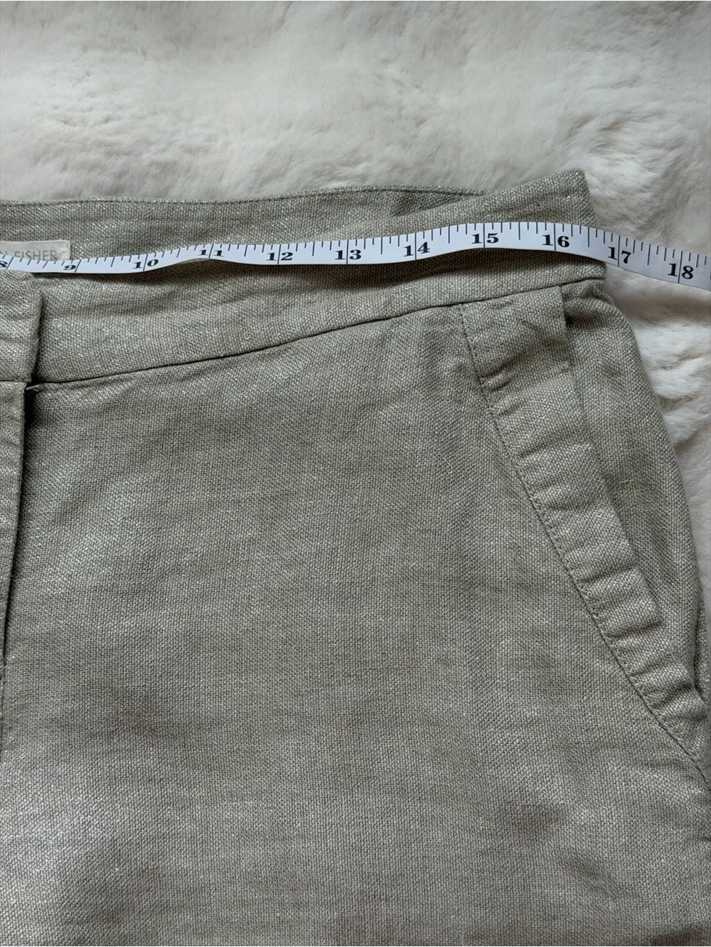 Eileen Fisher Neutral Beige Organic Linen Blend Shimmer Metallic Shorts ~ 8-10